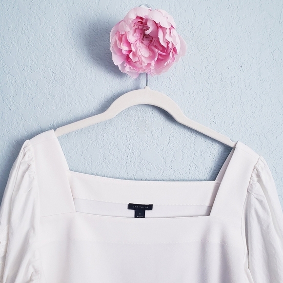 Ann Taylor White Square Neck Floral Eyelet Long Sleeve Blouse - Picture 5 of 9